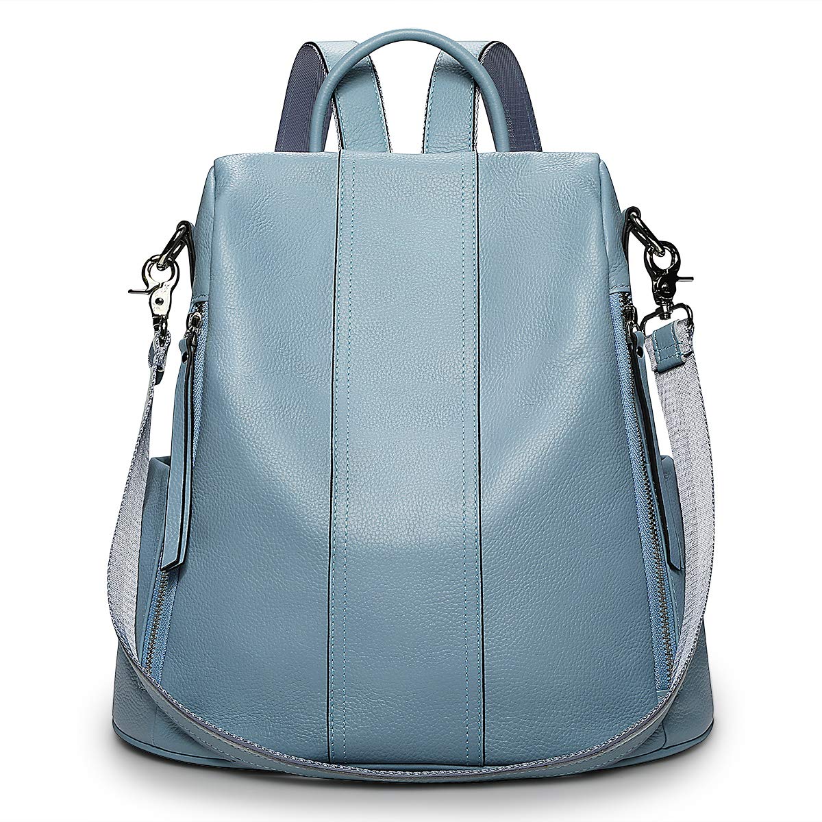 S-ZONE Women Soft Leather Backpack Anti-theft Purse Ladies Waterproof Rucksack School Bag (Blue)