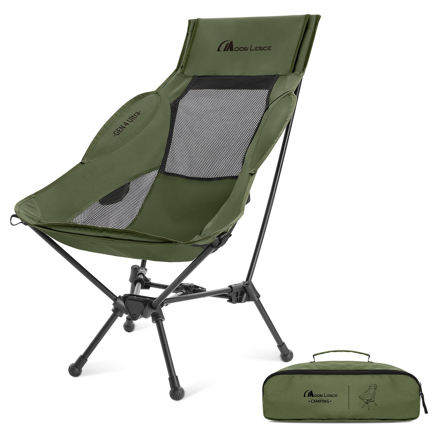 Photo 1 of MOON LENCE High Back Folding Camping Chair, 330lbs Portable Compact Chair with Wide Seat & Ergonomic Back Support (Green)
