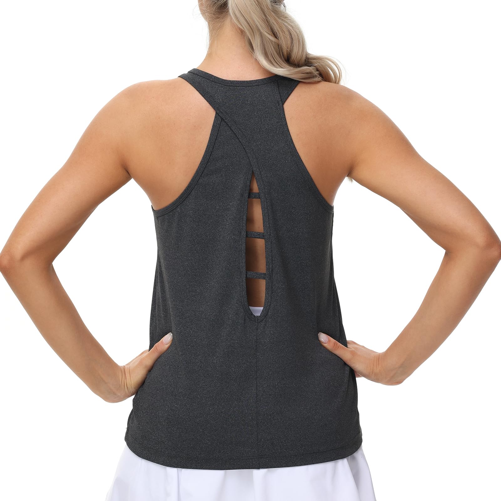 Photo 1 of BETTERCHIC Womens Tank Tops Open Back Workout Tops Racerback Tank Tops Loose Athletic Tank Tops Sleeveless Gym Tops Active Running Tops (Black,L)