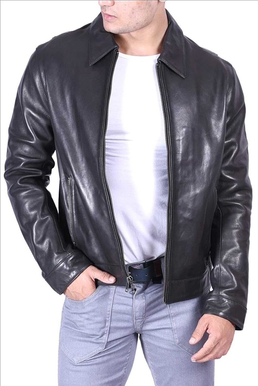 Buy FoxPro Pure Genuine Leather Jacket for Men's Solid Black Stylish