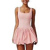 ABOCIW Womens Bubble Tennis Dress Squre Neck Sleeveless Workout Golf Athletic Dresses Build in Shorts with Pockets