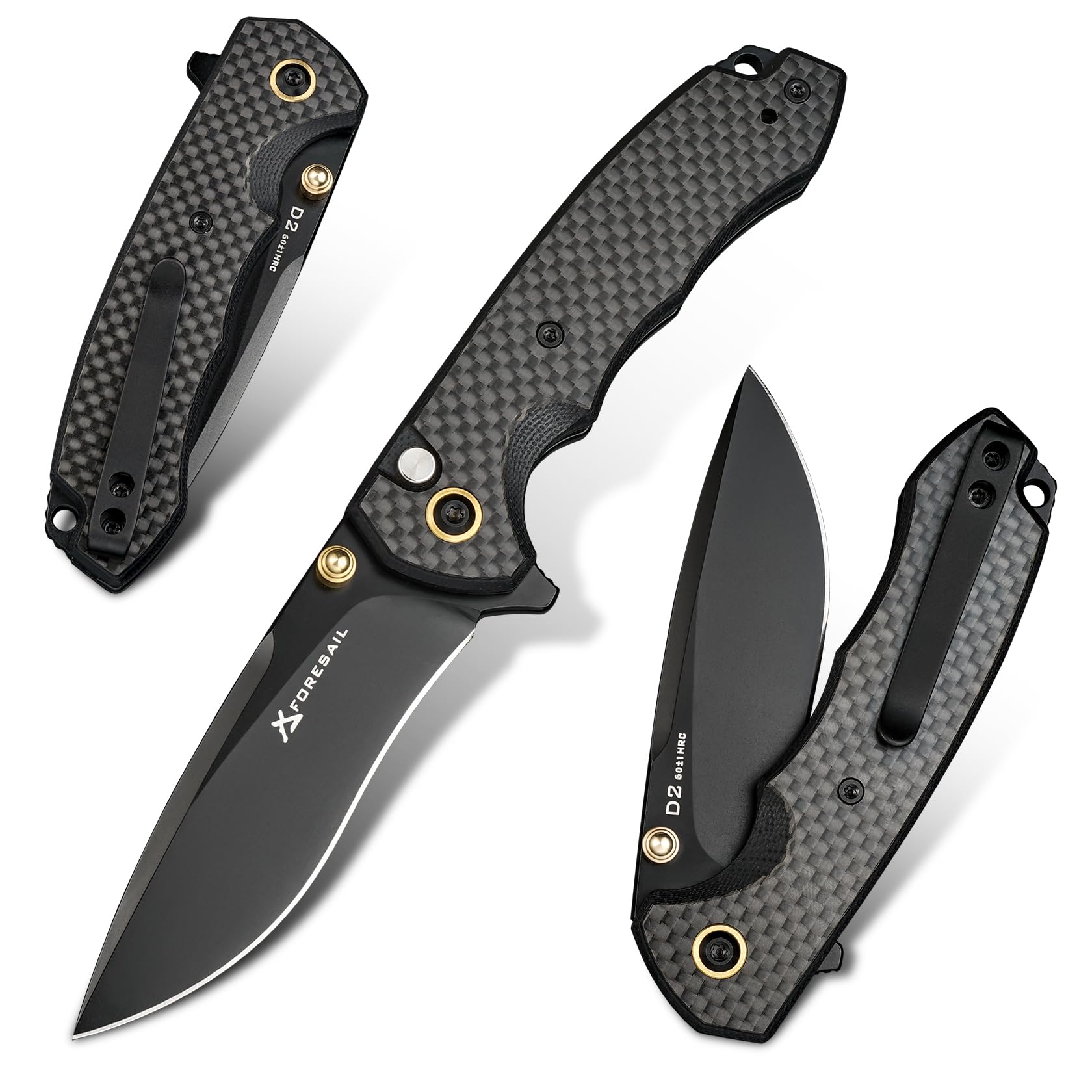 Photo 1 of FORESAIL Flipper Folding Pocket knife,3in D2 Steel Blade and Carbon Fiber Handle,with pocket Clip.Button Lock Everyday Carry Knife for Men.Tactical knives,EDC knife camping use