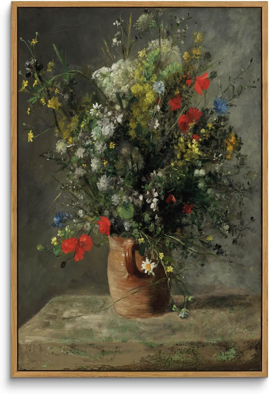 Wall Décor - WITCOLOR Framed Large Canvas Wall Art, 16×24in Vintage Wall Art Decor for Living Room Retro Nature Floral Wood Wall Art Prints Classical Flower Painting for Bedroom Office Home Decoration