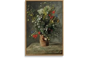 WITCOLOR Framed Large Canvas Wall Art, 16×24in Vintage Wall Art Decor for Living Room Retro Nature Floral Wood Wall Art Prints Classical Flower Painting for Bedroom Office Home Decoration