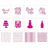 4x4Inches Wedding/Engagement Cookie Stencils 12Pcs, She Said Yes/Bride to Be/Miss to Mrs for Baking, Royal Icing, Sugar Cookie, Cupcakes, Cards Decorating Tools