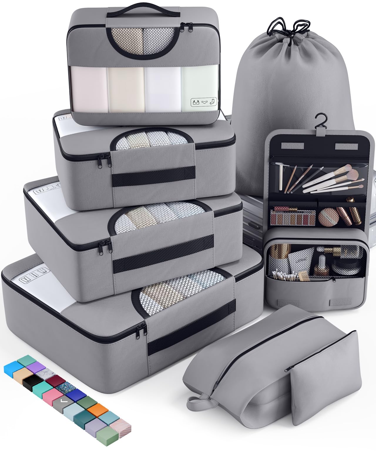 Veken 8 Set Packing Cubes for Travel Essentials, Suitcase Organizer Bags in 4 Sizes, Carry-On Luggage Accessories with Large Laundry & Hanging Toiletry Bag, Must-Have for Airplane, Road Trip & Camping