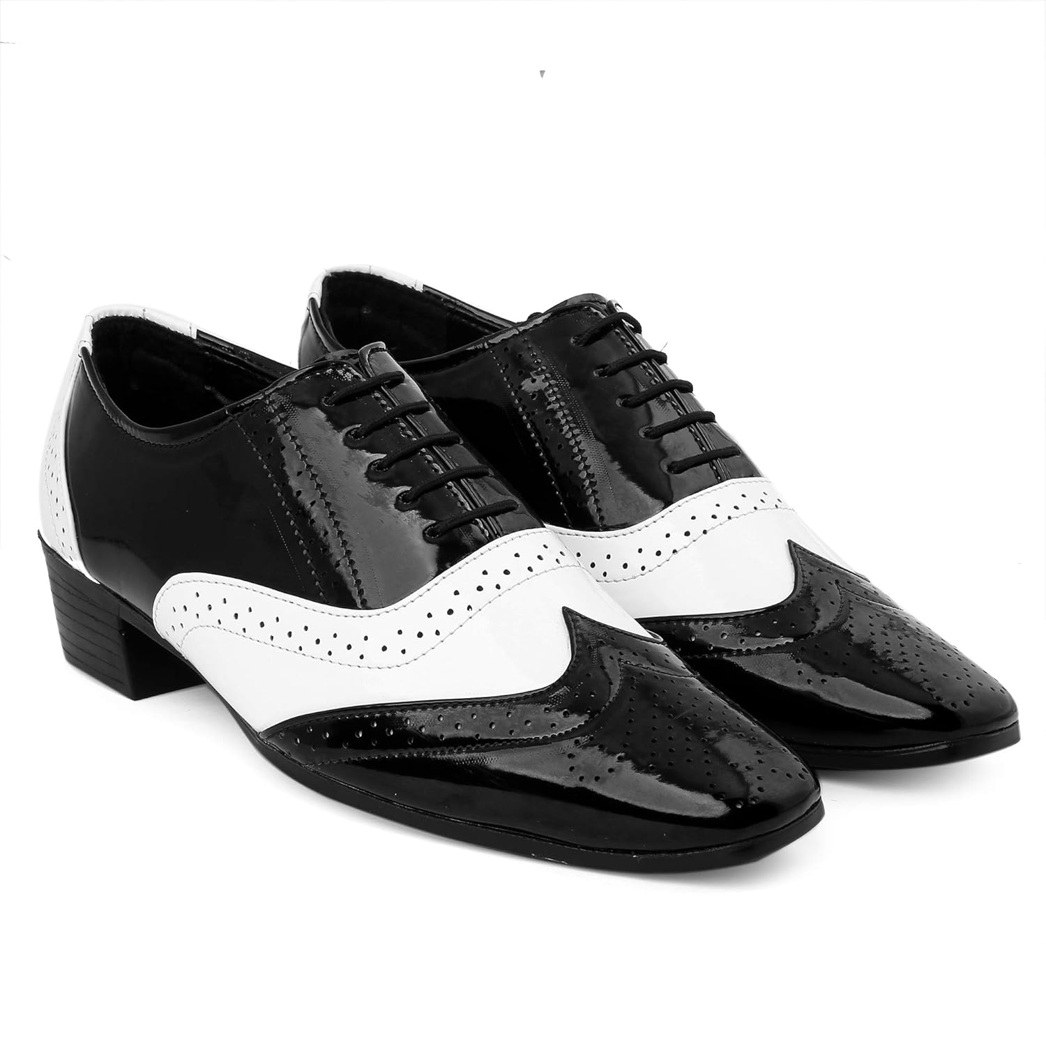Men's Height Increasing Black and White Faux Leather Mafia Oxford