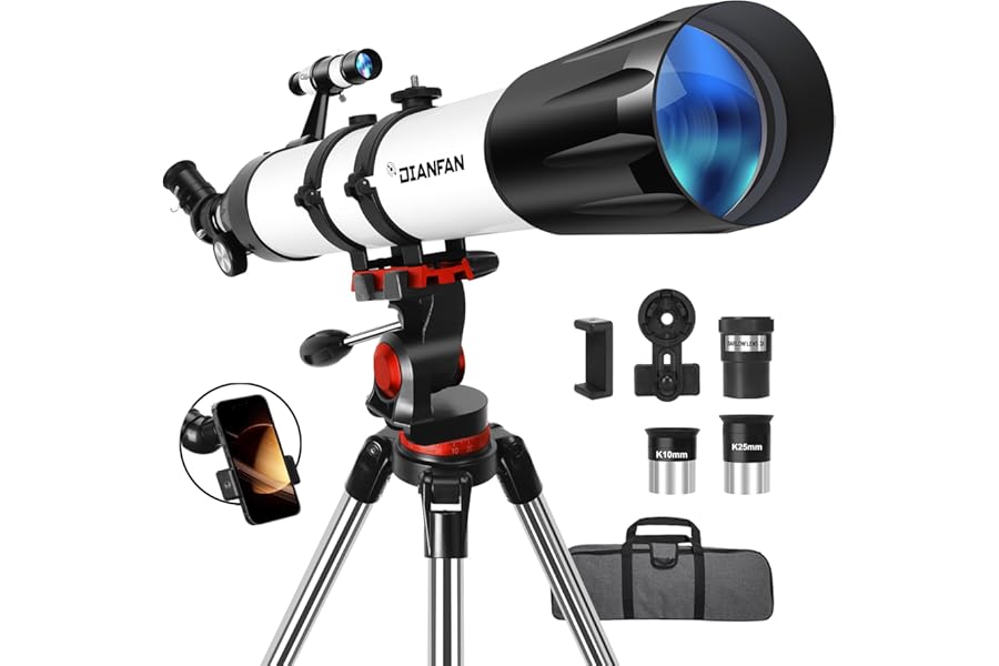 Dianfan Telescope,90mm Aperture 800mm Telescopes for Adults Astronomy,Portable Professional Refractor Telescope for Beginners,with Stainless Tripod & Phone Adapter,Carry Bag