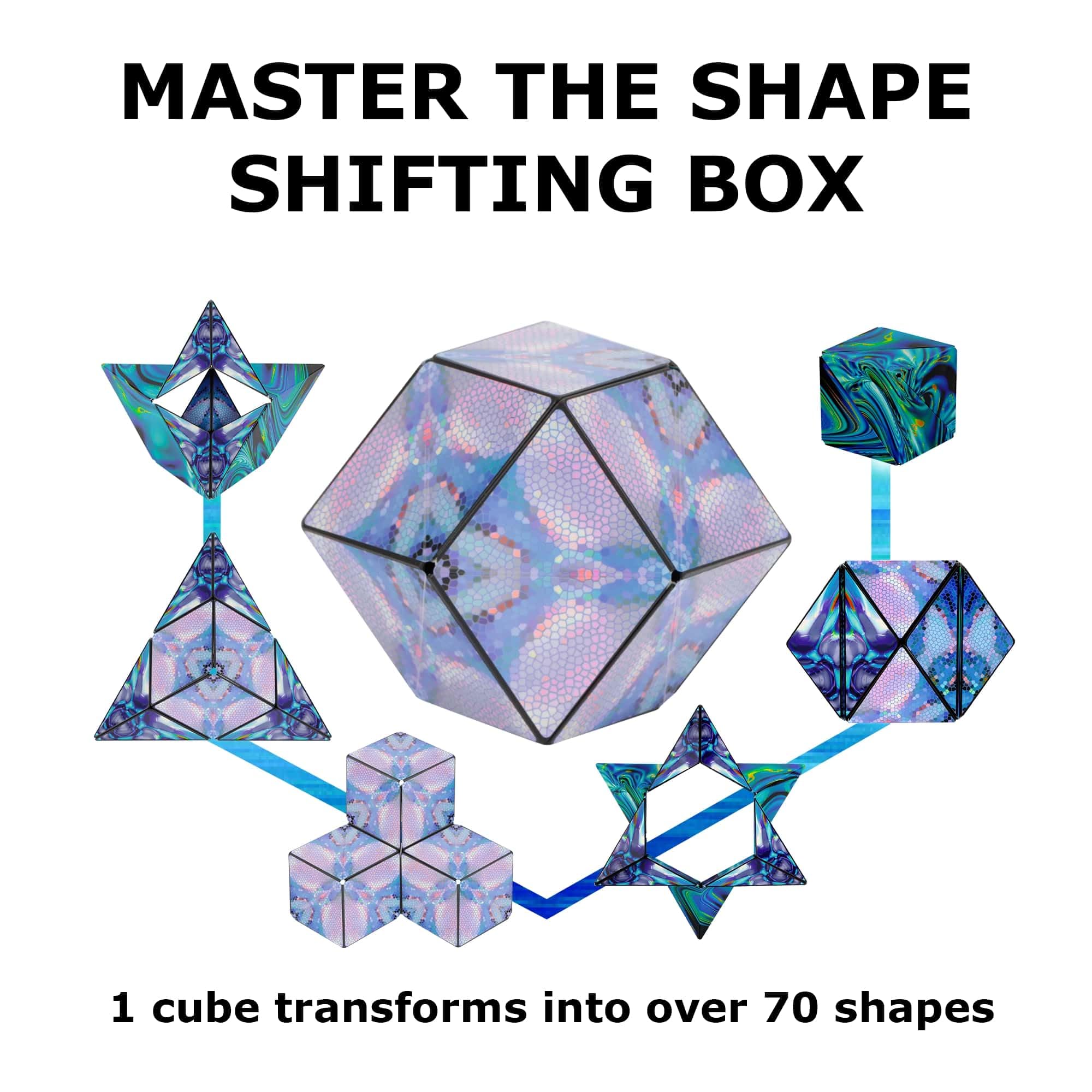 Shashibo Shape Shifting Box - Award-Winning Fidget Toy w/ 36 Rare Earth Magnets - Fidget Cube Transforms Into Over 70 Shapes, Sensory Toy Gift for Kids, Teens, and Adults (Mystic Ocean)
