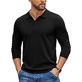 COOFANDY Mens Knit Polo Sweater Long Sleeve Casual Golf Polo Lightweight Dress Button Collar Pullover Sweaters