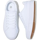 Rominz Women's White Canvas Sneakers Black Casual Non Slip Shoes Lightweight Comfortable Walking Shoes for Women