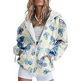 DMOYALA Zip Up Hoodie Women Butterfly Graphic Hoodies Long Sleeve Oversized Y2K Sweatshirts Cute jackets Plus Size for Girls