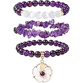 Vinswet Healing Crystal Beaded Bracelets for Women,Natural Amethyst Gemstones Bracelet,Anxiety Stress Relief Heart Charm Bracelet Handmade purple Jewelry Gifts for Women
