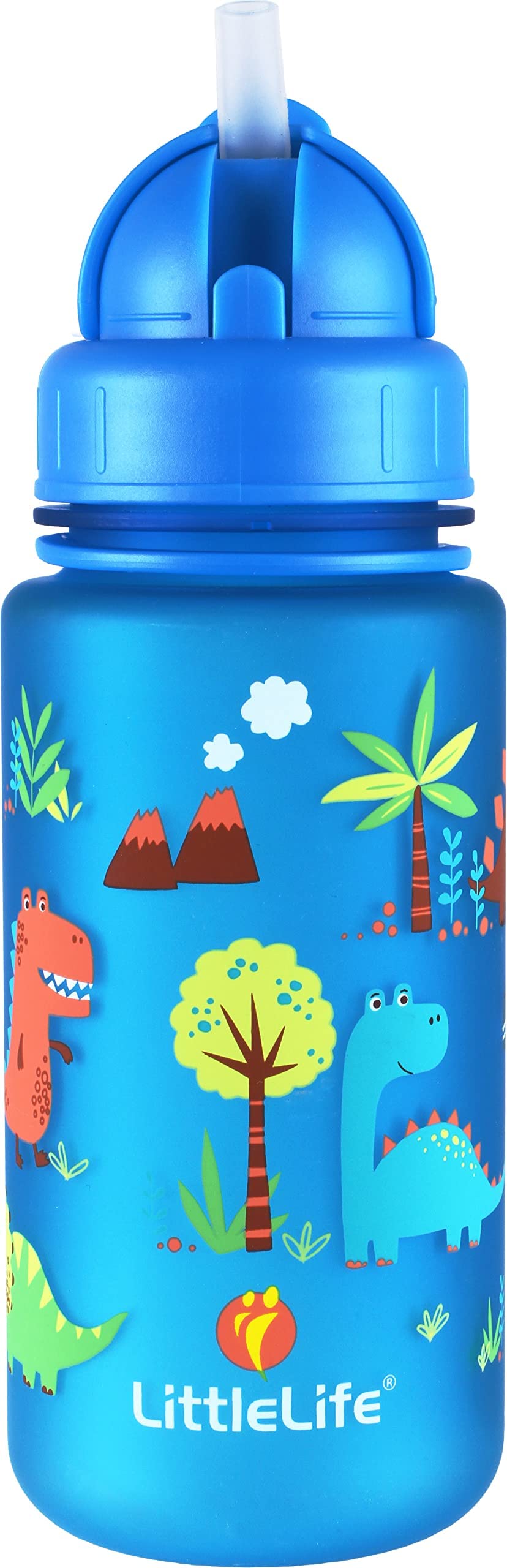 LittleLife Children's Water Bottle With Easy-Access Lid & Straw, 400ml, Blue Dinosaurs