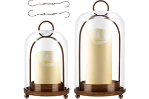 2 Pack Vintage Metal Candle Holder with Glass Dome, Candle Stand Table or Hanging Decor for Pillar Candles