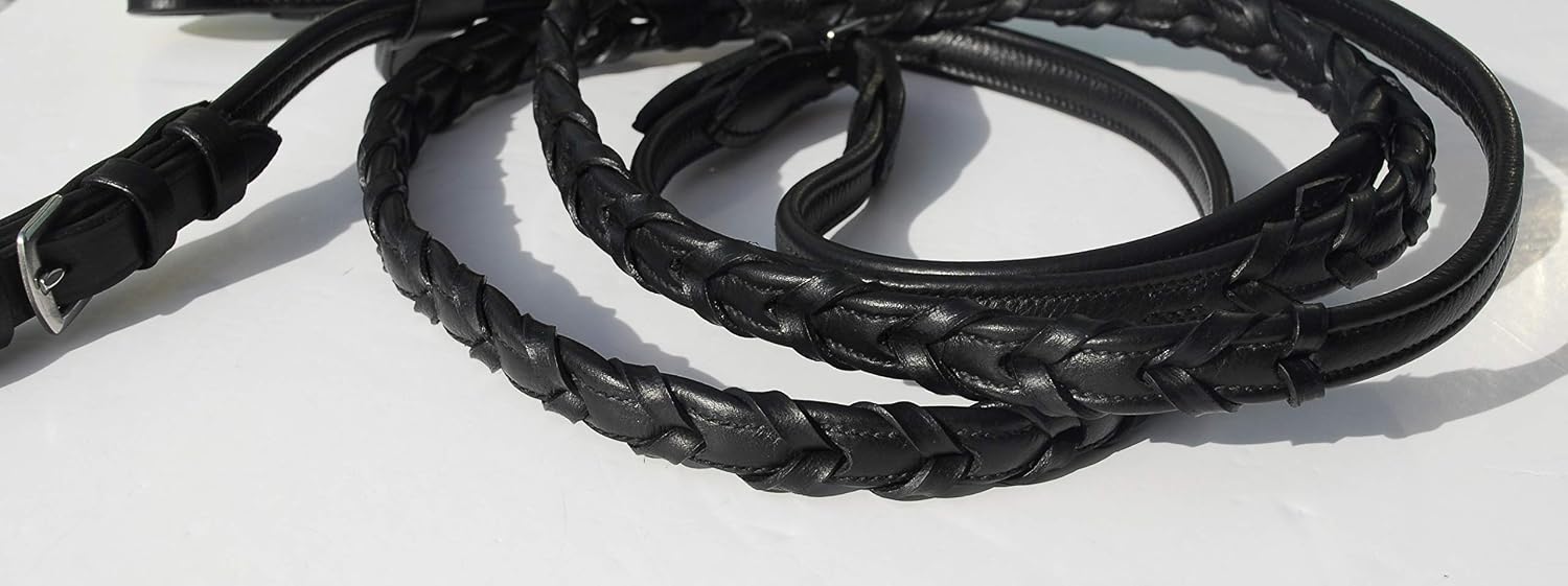 Rhinegold Softee Leather Laced Reins-Black