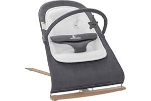 JOY & LOTUS Baby Bouncer Seat for Infants with Wood Accents - Newborn Bouncer for Babies 0-6 Months Up to 20 lbs - Portable Infant Bouncer - Baby Bouncer Chair - Bouncy Infant Seat with Removable Bar