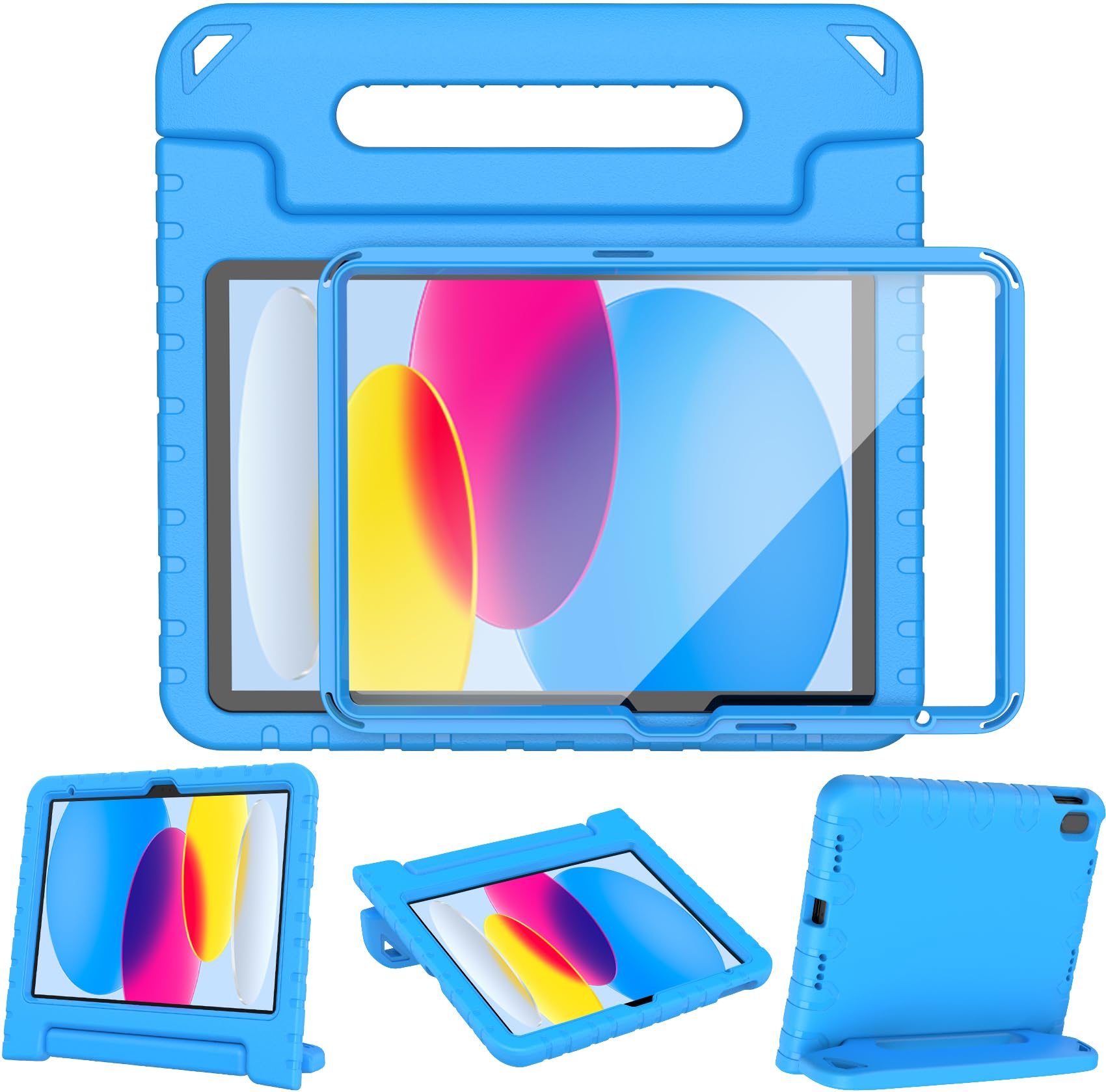 LTROP Kids Case for iPad A16 11th Generation 11-inch 2025/ iPad 10th Generation 10.9-inch 2022 with Screen Protector, Lightweight Shockproof Convertible Handle Stand Cover for iPad 11/10 Gen, Blue