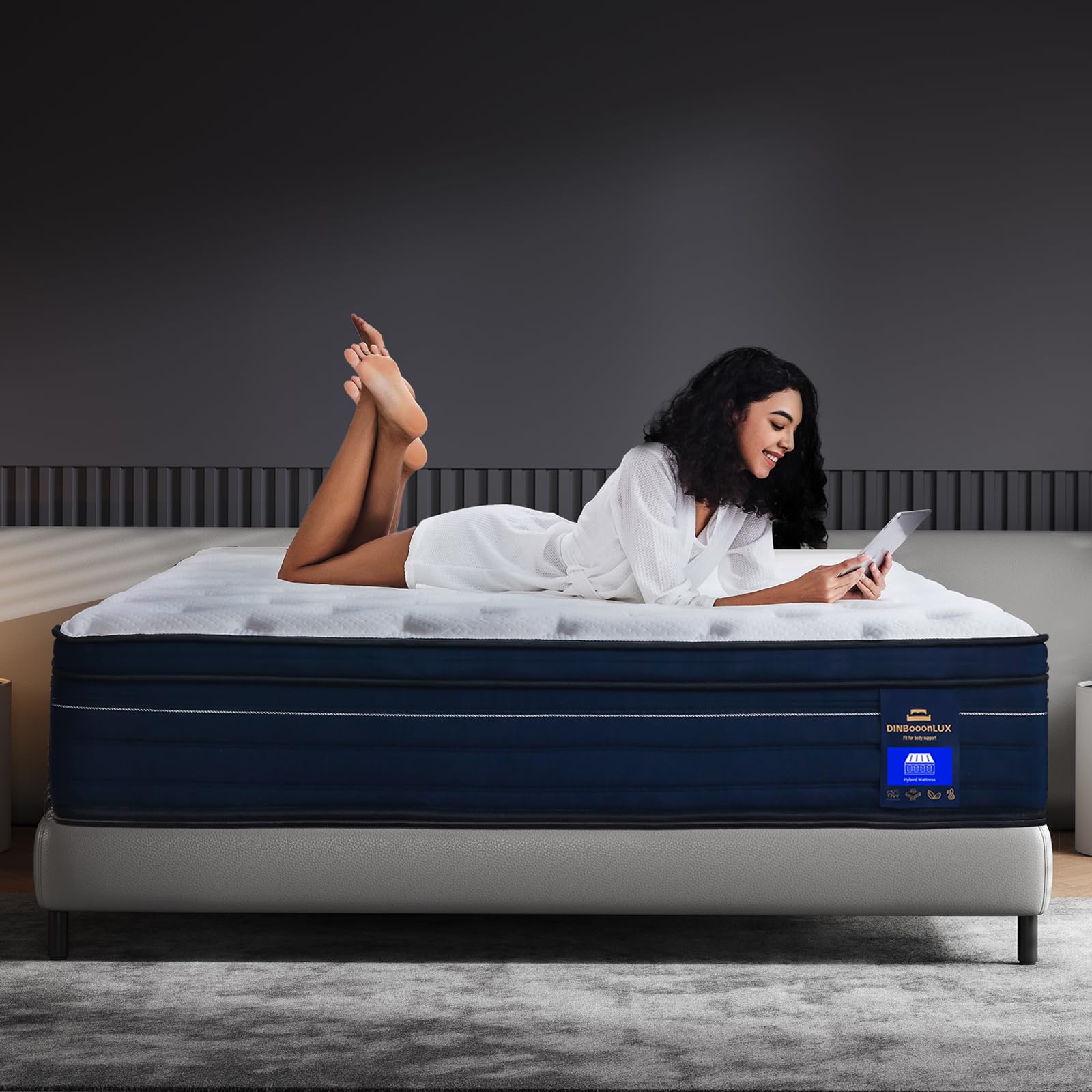 Photo 1 of DINBooonLUX Queen Mattress 14 Inch,Memory Foam Hybrid Queen Size Mattresses in a Box,Motion Isolation & Pressure Relief,Medium Firm Support,CertiPUR-US