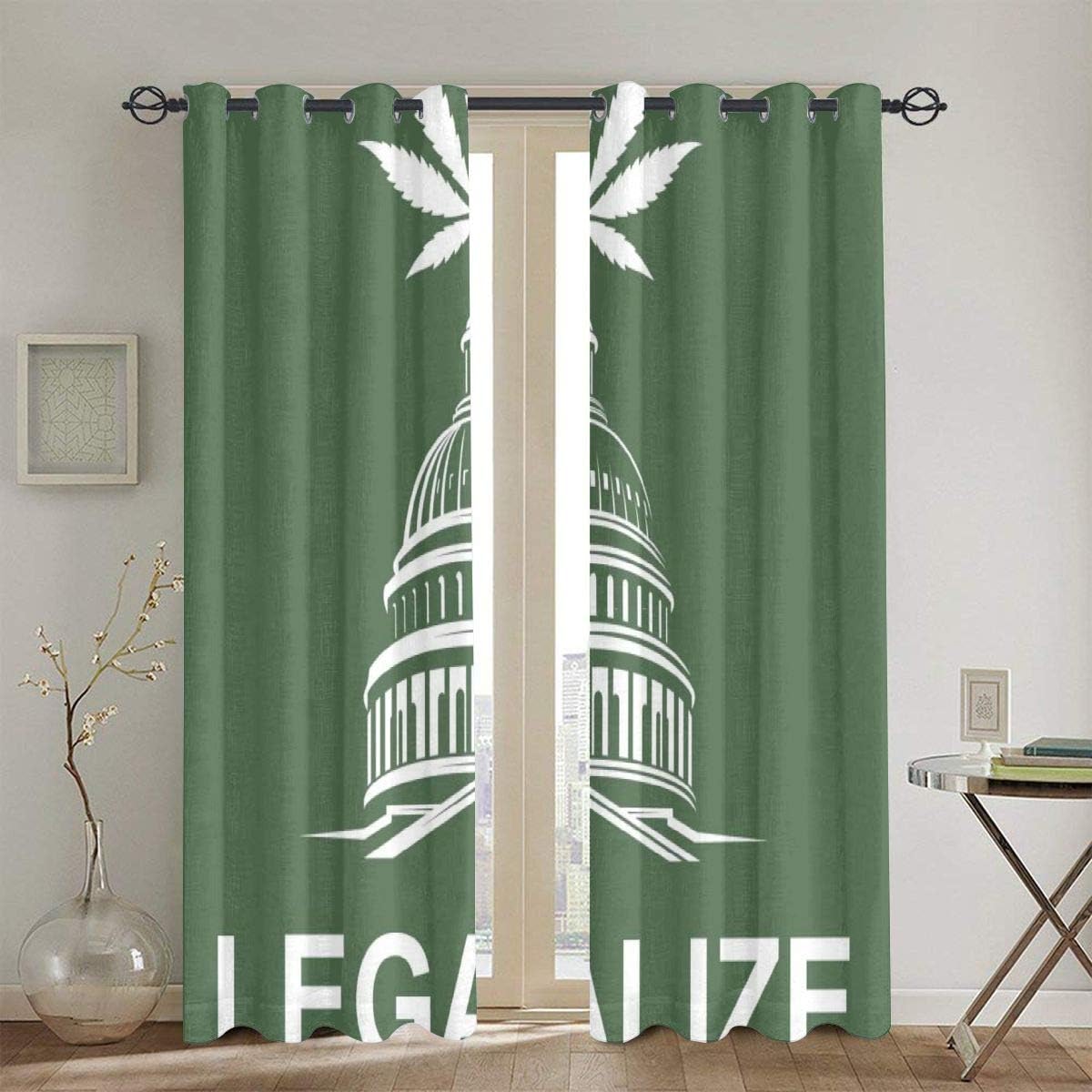 Amazon パンチカーテン 国会議事堂の建物のリビングルームの寝室の窓のカーテン2パネルセット260cmx180cmのマリファナまたは大麻の葉の イラスト カーテン オンライン通販