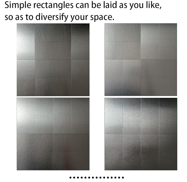 XUANINY 88-PIECE PEEL AND STICK METAL BACKSPLASH TILES, SELF ADHESIVE ALUMINUM MOSAIC 3D WALL STICKER FOR KITCHEN SUBWAY(3″X6″) (RECTANGLE) (STAINLESS STEEL+RELIEF, 88)