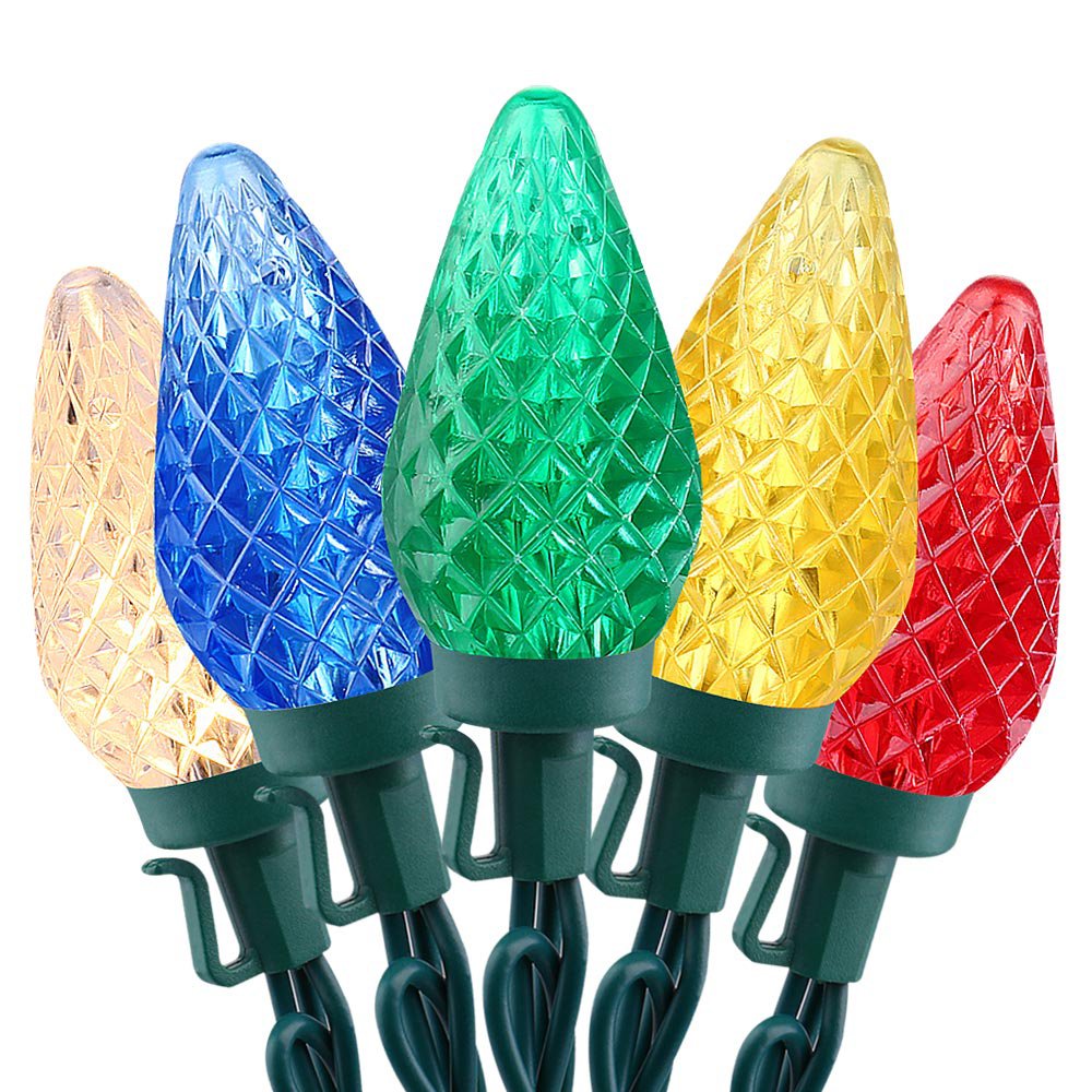 Brizled Faceted C9 LED Christmas Lights, 25 LED 16ft Fairy Decorative