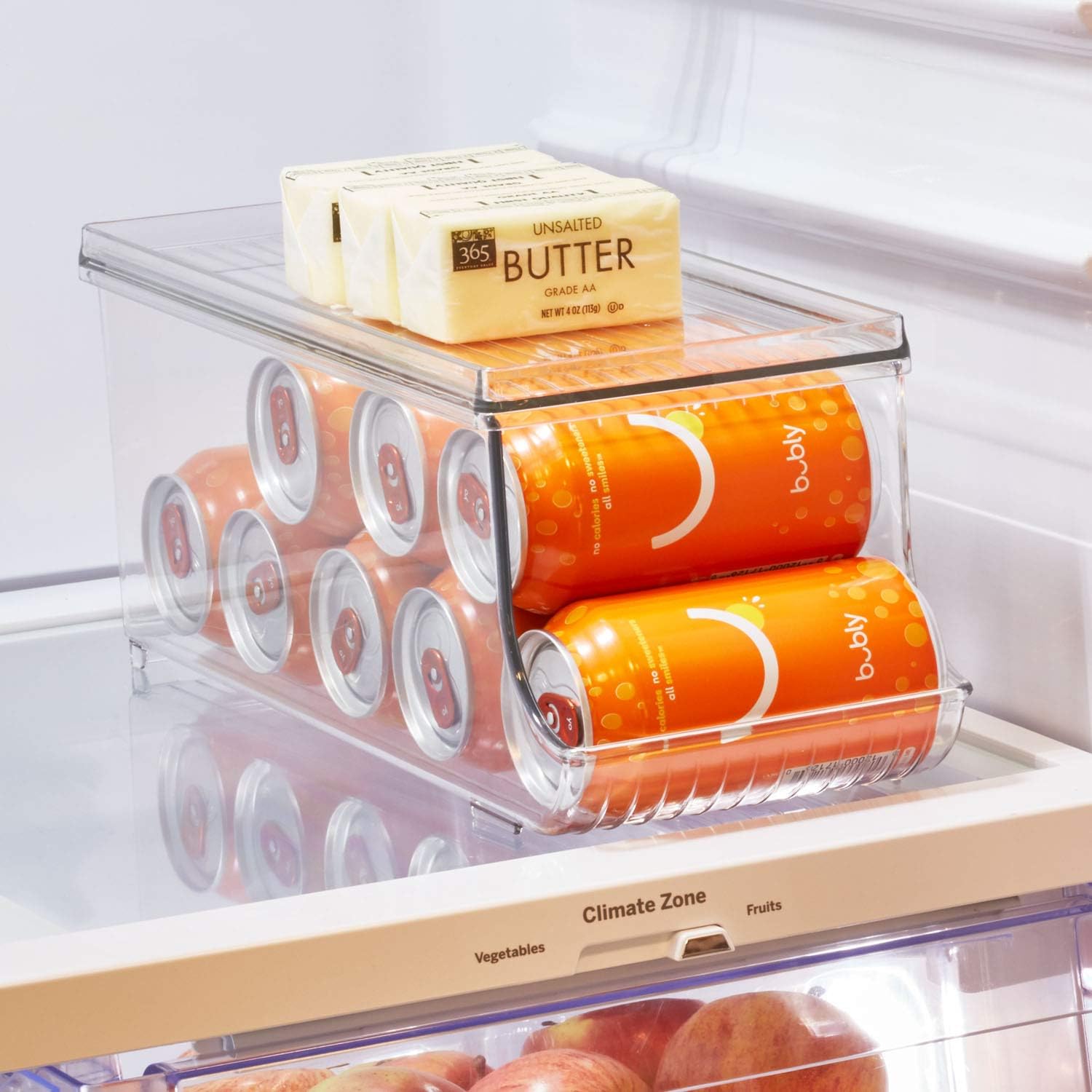 iDesign Fridge Binz BPA-Free Plastic Beverage Can Organizer with Lid - 13.84" x 5.7" x 5.8", Clear: Home & Kitchen