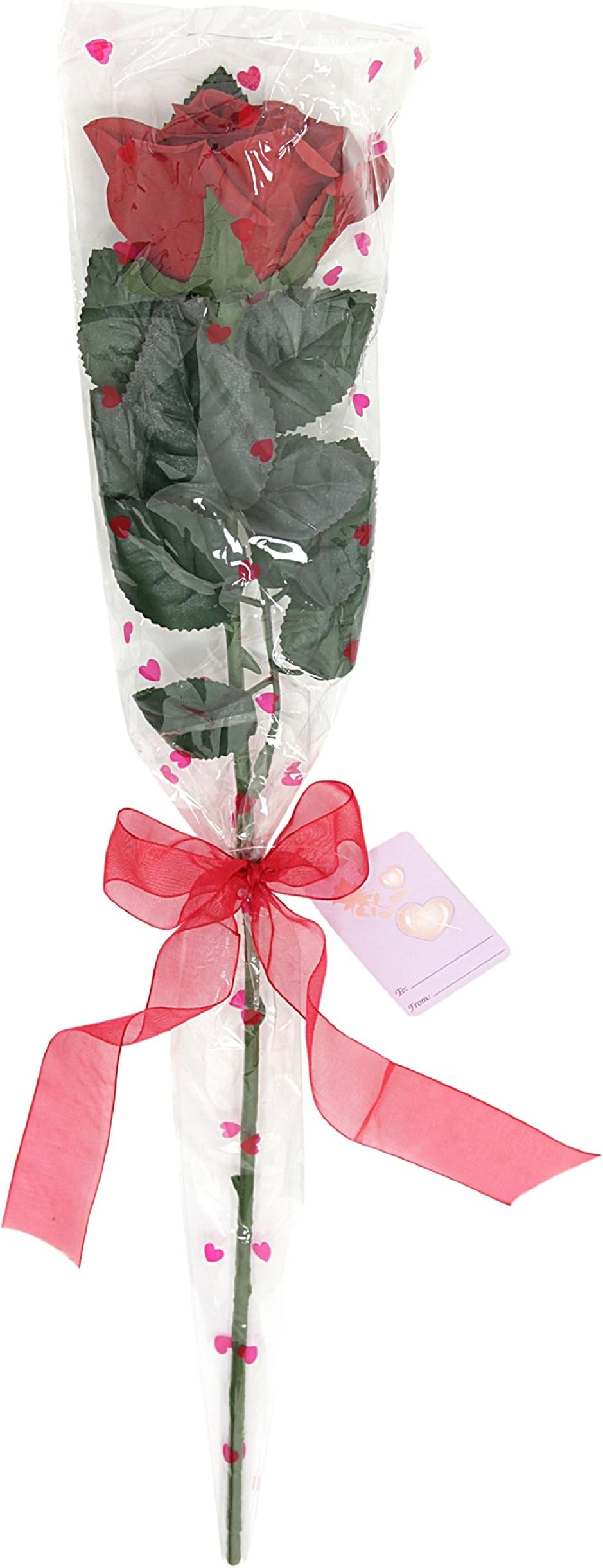 Floral Elegance Artificial 48cm Single Stem Gift Wrapped Red Rose Flower