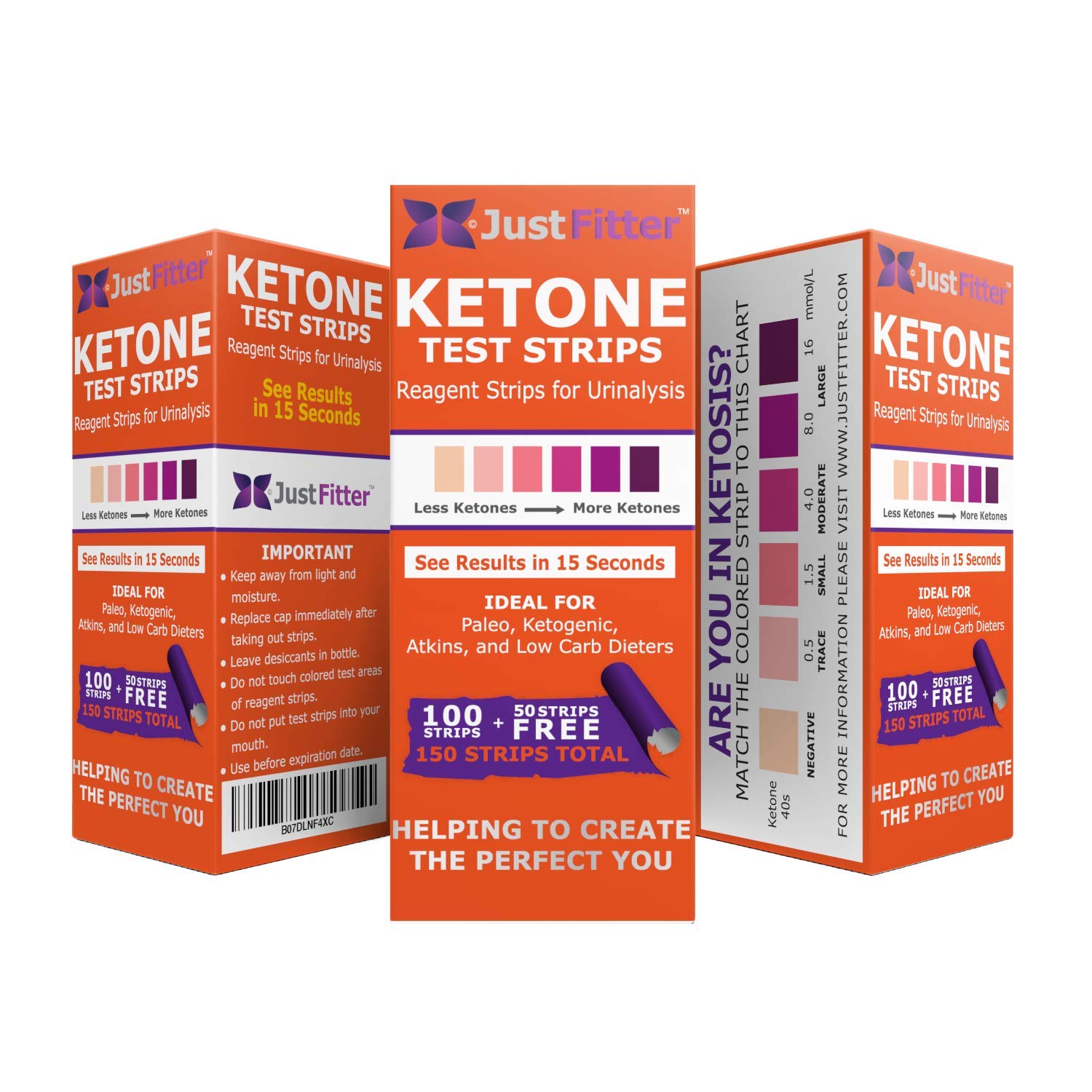Ketone Keto Urine 150 Test Strips. 3 Resealable Foil Packs