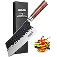 Huusk Cleaver Knife, 7" Japanese Professional Kitchen Knife, High Carbon Steel Sharp Chef Knife for Meat and Vegetable Chopping Knife with Ergonomic Rosewood Handle Gift Box for Dad