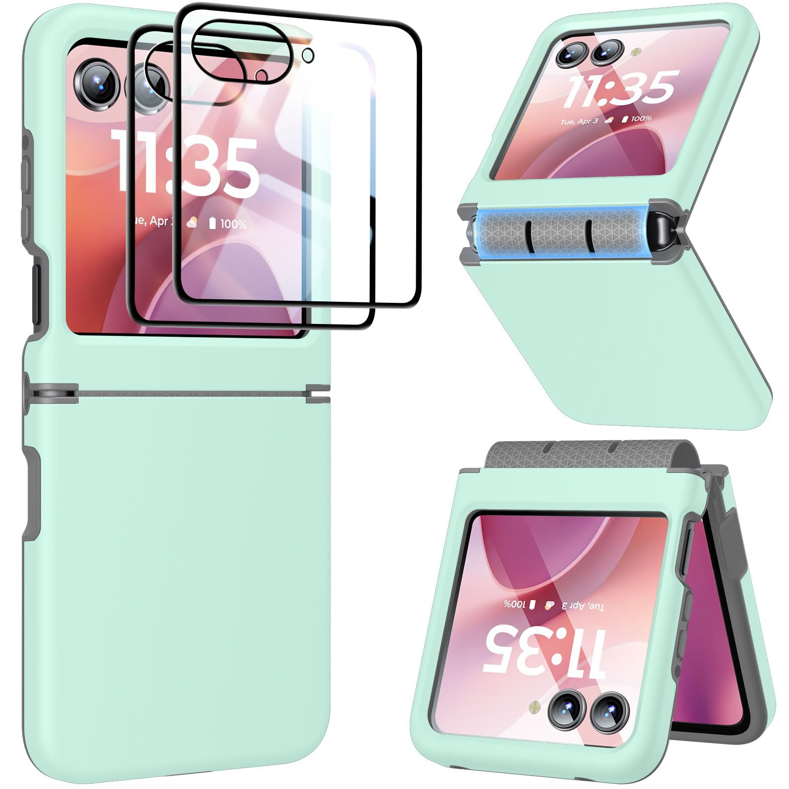 for Motorola Razr 2025/2024 Case with 2 PCS HD Screen Protector, Hinge Protection Slim Thin Dual-Layer Hard PC & Soft TPU Cover, Lightweight Non-Slip Shockproof for Razr 2025/2024 Case, Green