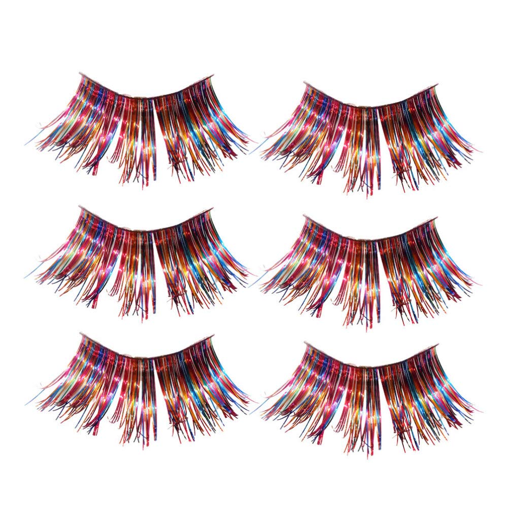 Minkissy Colorful False Eyelashes, 3 pairs of Halloween Rainbow Eyelashes Tinsel Eyelashes for Halloween Performance Carnival