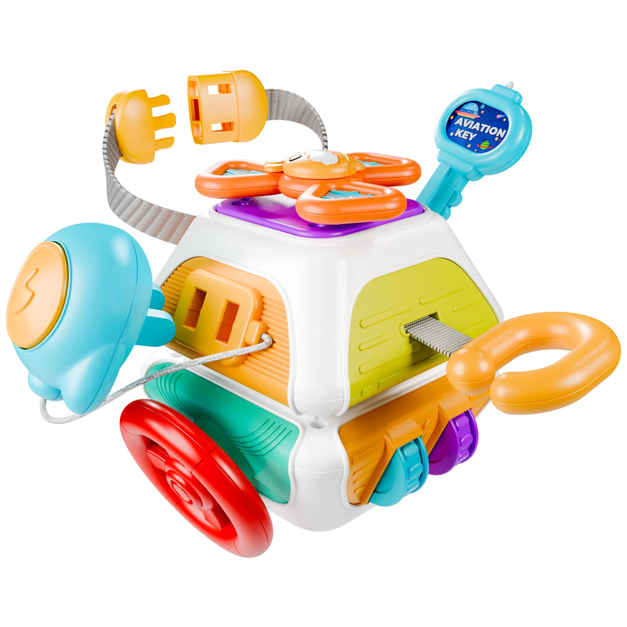 Photo 1 of iPlay, iLearn 10 in 1 Baby Busy Board Cube, Montessori Sensory Toy Toddler 1-3, Infant Carseat Plane Travel, Kid Education Learning Activity, Birthday Gift 6 9 10 12 18 Month 1 2 Year Old Boy Girl