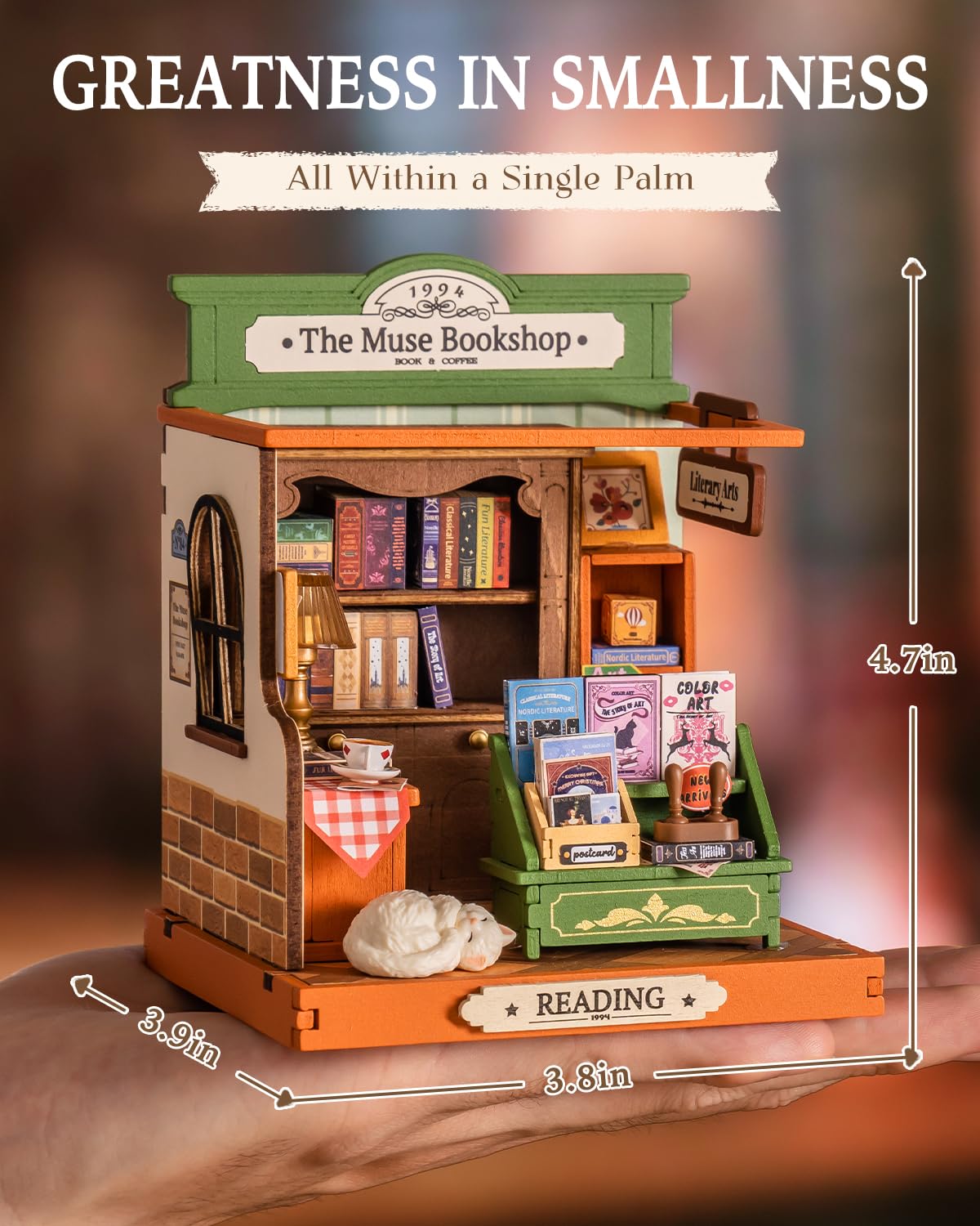 Rolife DIY Mini Building House Miniature Kit-The Muse Bookshop, Miniature Lifestyle Mini Bookshelf Decoration, DIY Hobbies/Gifts for Craftsman (The Muse Bookshop)