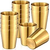 Amyhill 12 Pieces Stainless Steel Cups Double Wall Tumbler Glasses Stackable Metal Drinking Cups Insulated Drinking Glasses Reusable Camping Mugs for Home Camping RV BBQ Office Party(Gold,8.8 oz)