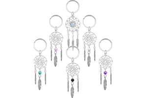 KETAR Moon Dream Catcher Kit for Adults - 6Pcs Cute Macrame Dream Catcher Keychain Silver for Bag Home Car Dream Catcher Supplies - Large Dream Catcher Metal Rings - Mini Dream Catcher with Peacock Feathers