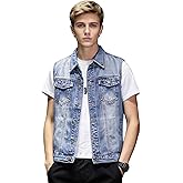 ZLSLZ Men's Casual Sleeveless Multi-Pockets Trucker Biker Denim Jean Vest Jacket