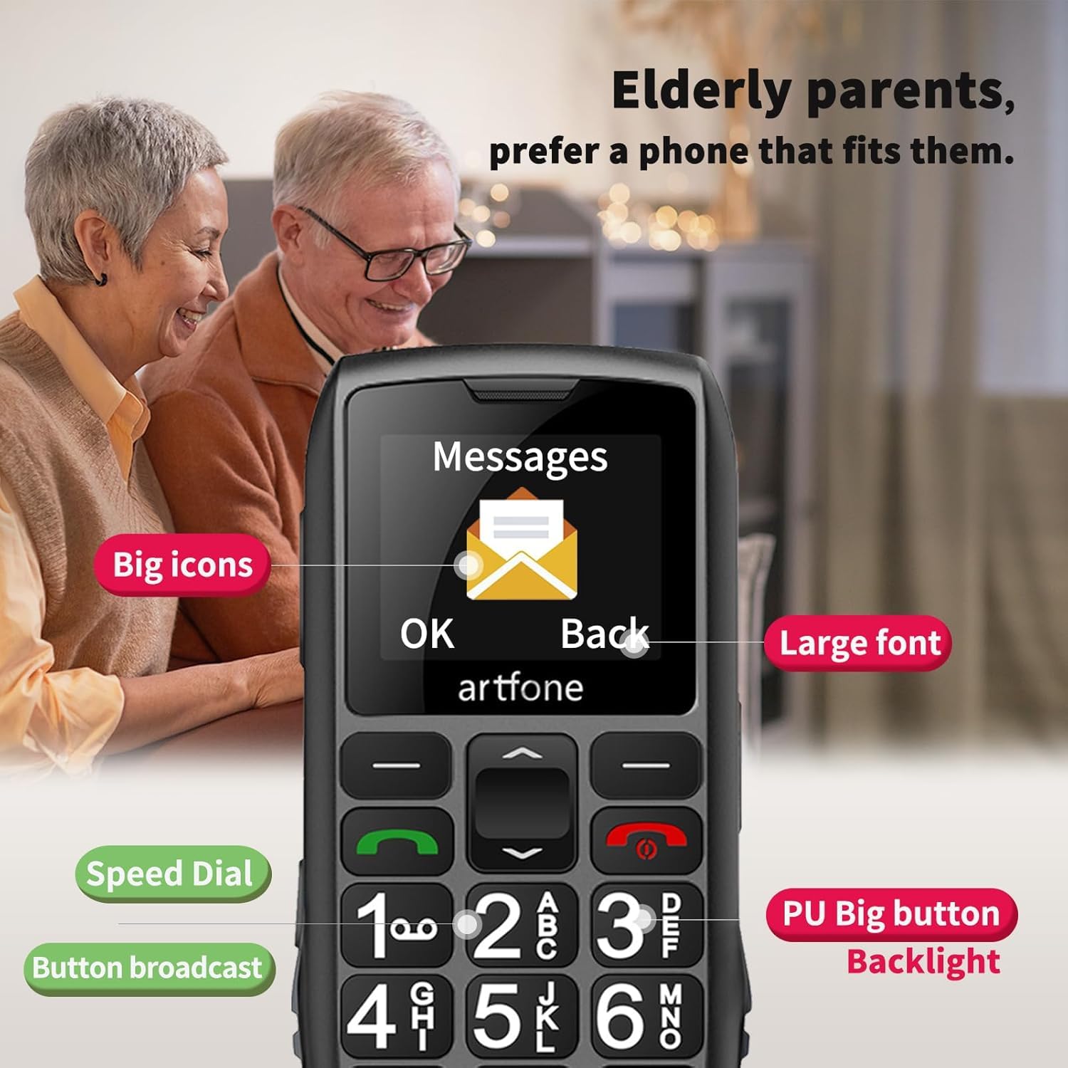 artfone C1+4G Pro Black - Big Buttons Cell Phone for Seniors?Basic Phone with SOS Button?Charging Station?1800mAh?Loud Speaker?Talking Clock?Speed Dial?Hands-free?Large Font?Unlocked Phones?FM Radio