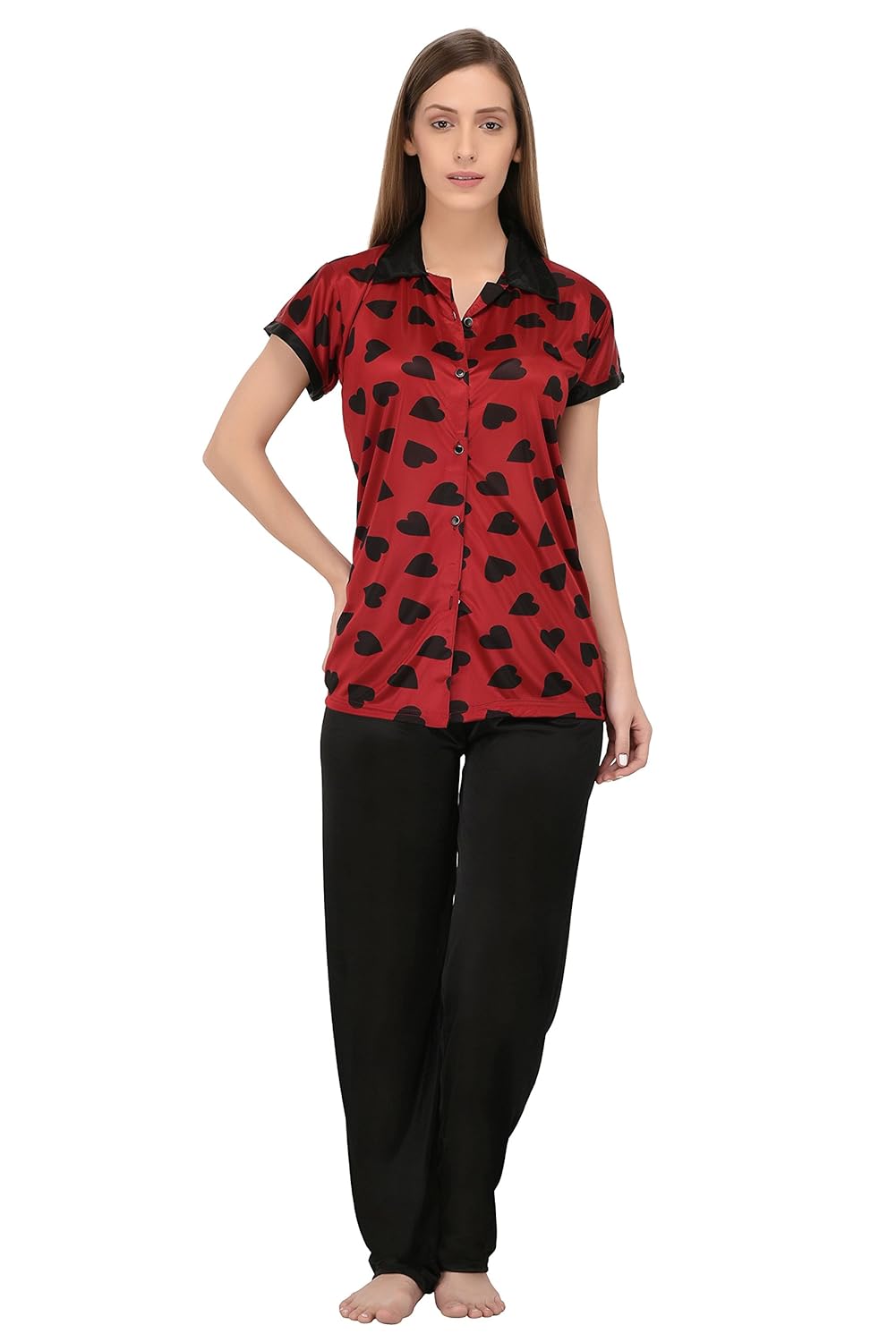 fabme women's satin nighty- heart print - (gown and robe) (size and color options)