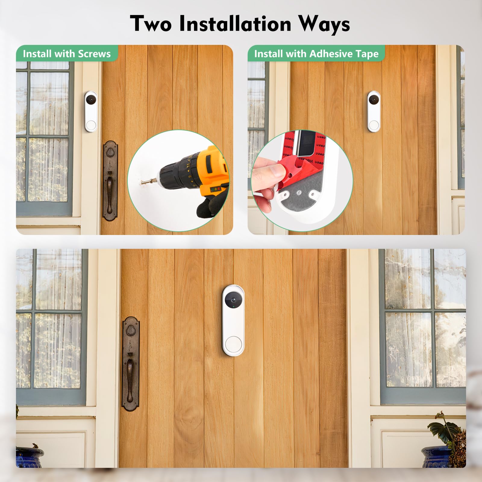 Anti-Theft No Drill Doorbell Mount Compatible with Google Nest Doorbell (Battery), Video Doorbell Door Mount for Apartment, Home, Renters, No Tools Needed and Protect Your Wall