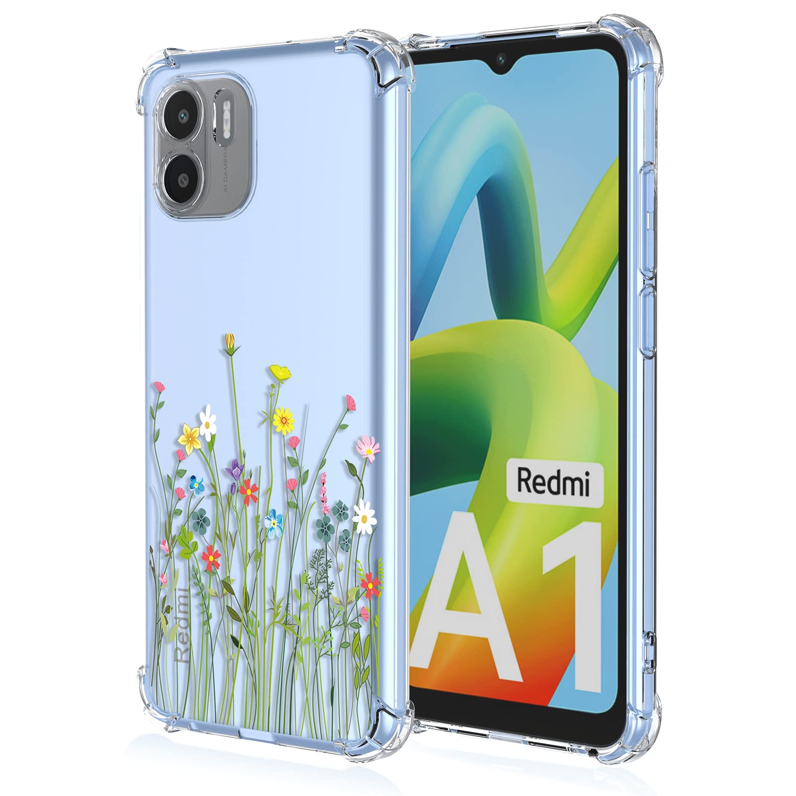 XINYEXIN Case for Xiaomi Redmi A1+ (Redmi A1 Plus 6.52"), Painting Flower Pattern Clear Case Soft TPU Silicone Case Slim Shockproof Bumper Girl Women Phone Cover - Flower Bush — image 1