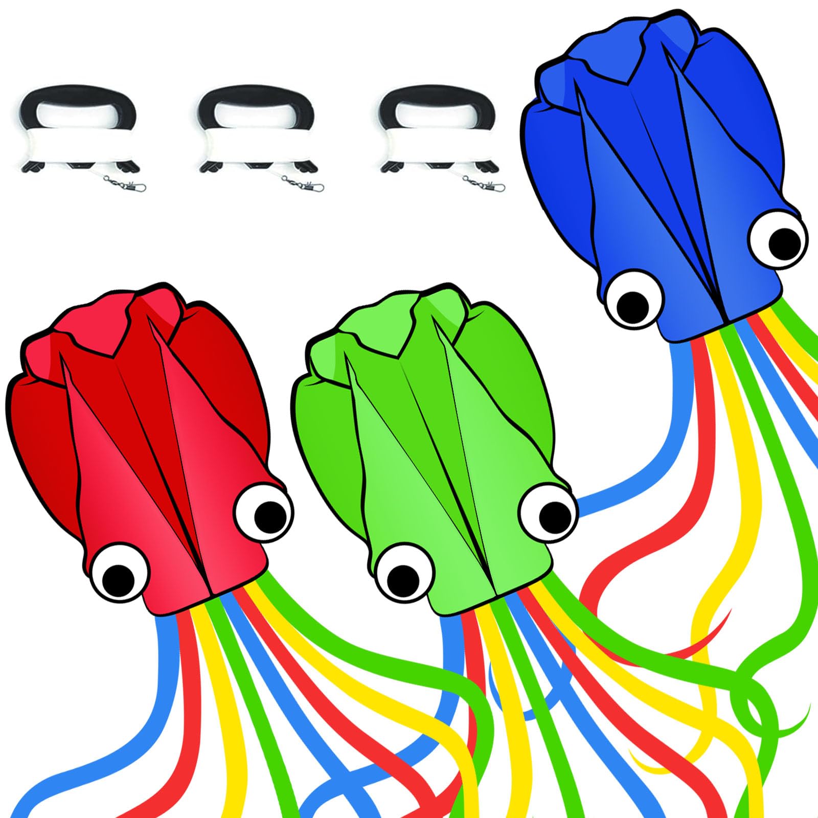 3 Pack Octopus Kites for Kids & Adults, 28''*158'' Large Soft 3D Beach Kite Easy to Fly for Boys & Girls (Red, Green & Blue)