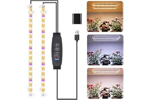 RWNTAO Two Strip Growing Lamp for Indoor Plants, Red & 3000K & 6000K Full Spectrum LED Grow Light Strips with Auto ON/Off 3/9/12H Timer,10 Dimmable Levels for Green House Succulent (13 in)