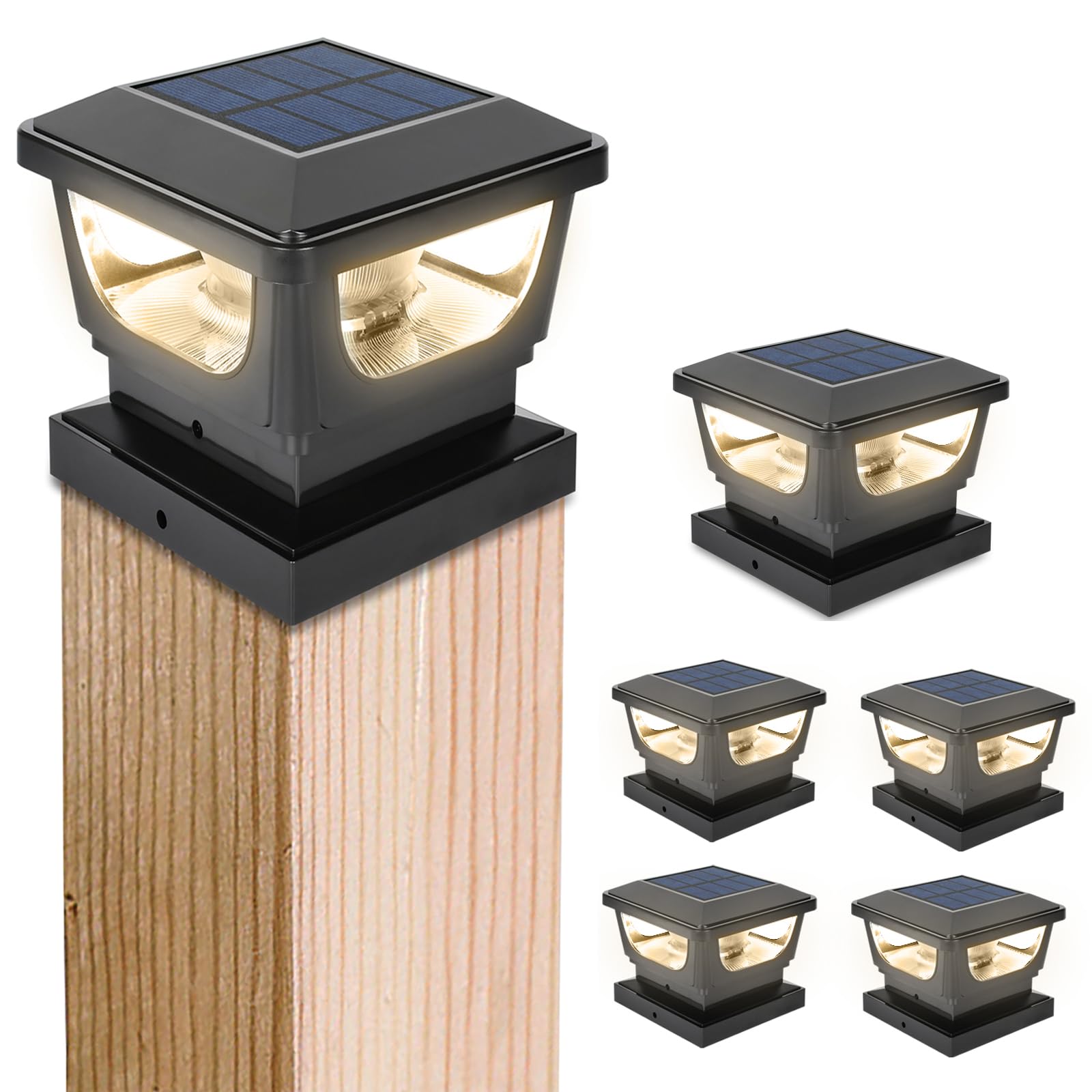 GEYUEYA Home Solar Post Lights,Warm White Solar Post Cap Lights Fence Post Lights Pathway Lights for 3x3 4x4 inch Wooden Posts Deck Cap Garden Yard Decoration-6 Packs