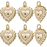 Beebeecraft 1 Box 6Pcs Heart Evil Eye Charms Real 18K Gold Plated Brass Cubic Zirconia Turkish Dangle Charms for DIY Necklace Bracelet Jewelry Making