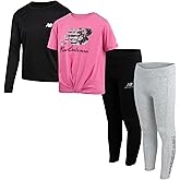 New Balance Active Girls Legging Set - 4 Piece Athletic Short Sleeve Shirt, Long Sleeve Shirt & Activewear Girls Leggings Set