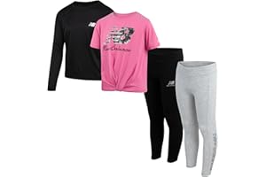 New Balance Active Girls Legging Set - 4 Piece Athletic Short Sleeve Shirt, Long Sleeve Shirt & Activewear Girls Leggings Set