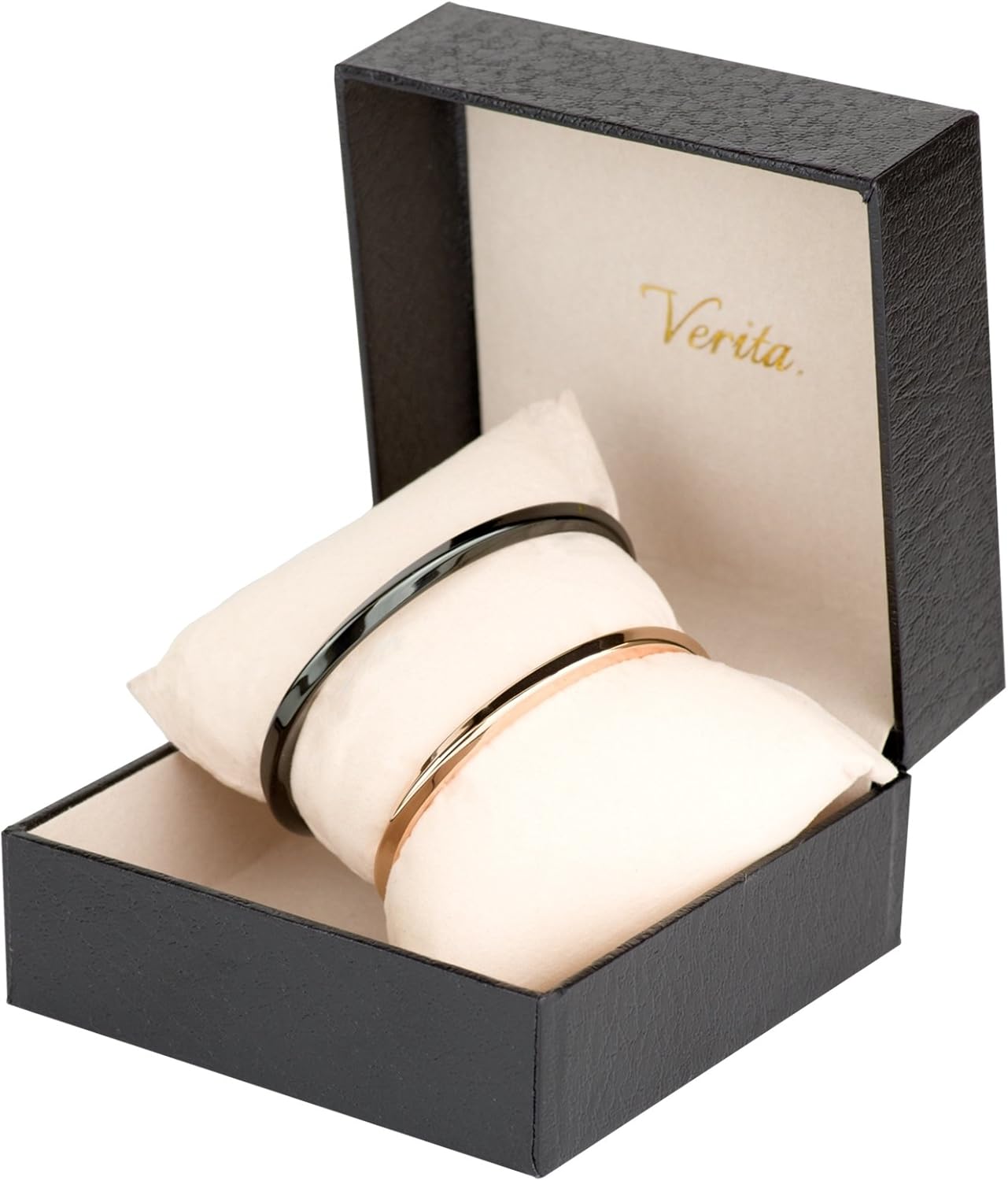 Verita.(ヴェリタ) ペア バングル 高級感のあるチタン製 ブレスレット ブラック＆ゴールド色 メンズ+レディース 2点セット カップル 人気 ブランド 専用BOX付き
