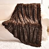 YUSOKI Long Faux Fur Throw Blanket for Sofa Couch,2 Layers,2.1lb,All Ages,Home Decoration, (Brown,50" x 60")