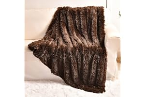 YUSOKI Long Faux Fur Throw Blanket for Sofa Couch,2 Layers,2.1lb,All Ages,Home Decoration, (Brown,50" x 60")